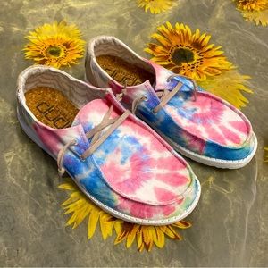 Hey Dude Tie-Dye Flats - Pink, Blue, Green